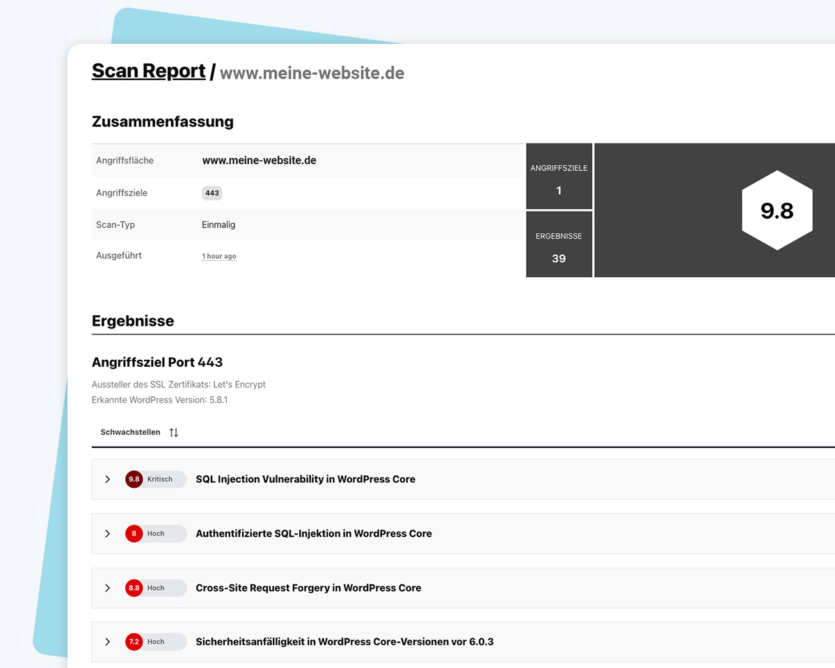 An excerpt from the Smart Lens scan report from Smart Cyber ​​Security